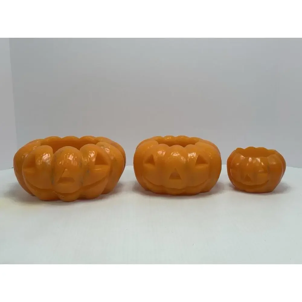 3 VTG Wax Jack o lantern Halloween Pumpkin Luminary‎ Electric Tea Light Holder